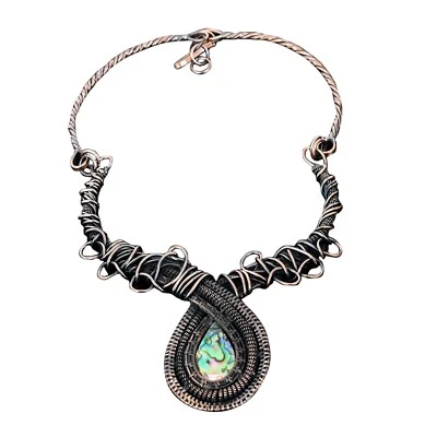 Cadena de bautizo de piedra concha de abulón de cobre Art Deco collar artesanal joyería Foto 1 de 4