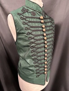 mens Steampunk Military vest Bottle Green Tafeta Waistcoat Size ML - Picture 1 of 9