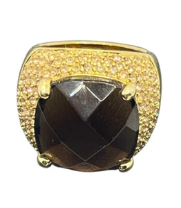 Kenneth J Lane KJL Gold Tone brown Faceted rhinestone cocktail ring size 8 - Picture 1 of 17