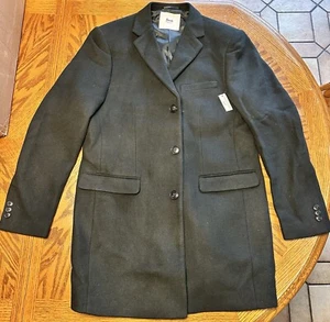 Men's Dark Green Trench Coat Large NEW Wool Blend Overcoat 3-Button Flap Pockets - Picture 1 of 1
