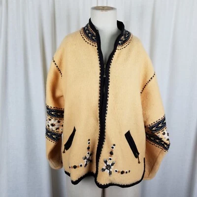 Icelandic Design Wool Cardigan Sweater Jacket Womens L Satin Lined Knit Full Zip - Image 1 of 4