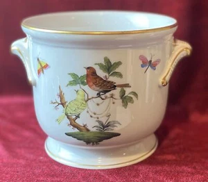 Herend Handled Cache Pot 7214 RO Rothschild Bird Pattern - Picture 1 of 6