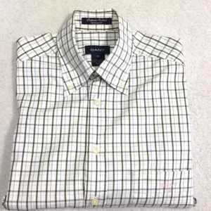 Gant Mens Pinpoint Oxford Regular Fit Short Sleeve Oatmeal Cotton Plaid Size XS - Picture 1 of 16