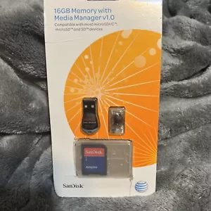 AT&T SANDISK 16 GB MEMORY CARD with CARD READER, BRAND NEW, FACTORY SEALED. - Picture 1 of 2
