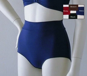 Retro High Waisted Bikini Bottom in Black, Navy, Burgundy or Brown in S-M-L-XL - Picture 1 of 2