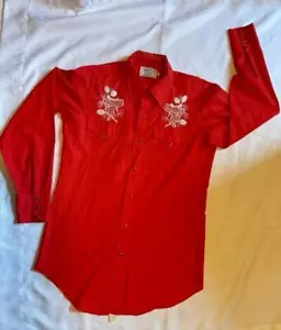 vintage H Bar C RED Western SHIRT California Ranchwear Long Sleeve Pearl Snap - Picture 1 of 8