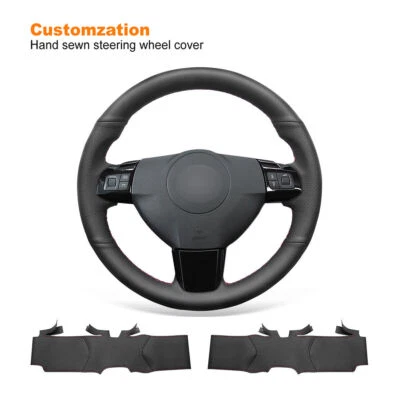 Hand sewn Black Top Leather Car Steering Wheel Cover for Saturn Astra 2008- Foto 1 de 4