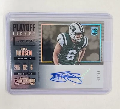 Chad Hansen 275  2017 Panini Contenders Variation Auto RC New York Jets /99 - Image 1 of 2