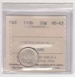 1936 Canada Ten Cents 10C - ICCS MS-63 C1 - Picture 1 of 3