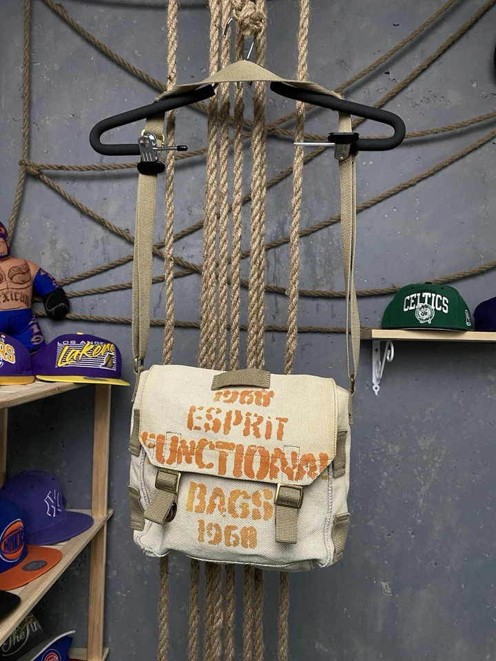 Vintage Esprit Crossbody Bag Avant Garde Beige Rare Unisex Y2K Cotton - Image 1 of 4