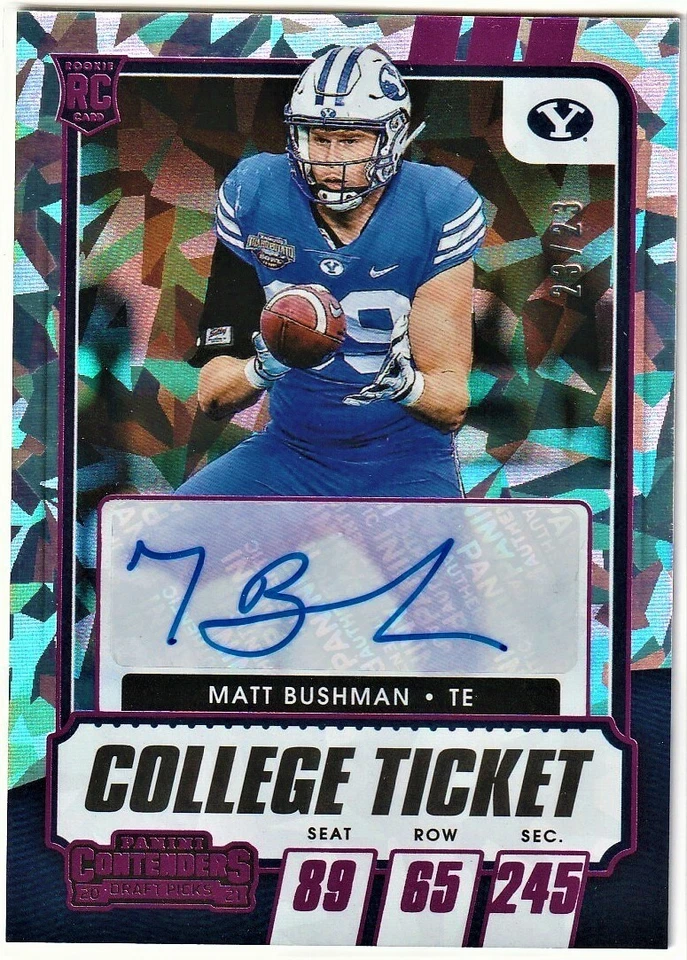 2021 Contenders MATT BUSHMAN RC Purple Cracked Ice Auto #16/23!!! Chiefs BYU - Image 1 of 1