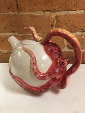 TEIERA CON POLIPO POLPO CERAMICA BIANCA ROTONDA IDEA REGALO ORIGINALE