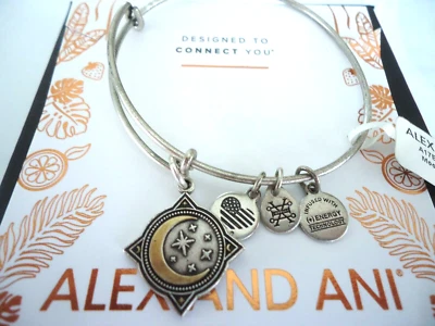 Brazalete Alex and Ani MOONLIGHT Ruso Plata Dije Nuevo con Etiqueta Tarjeta y Caja Foto 1 de 4