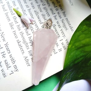Colgante de piedras preciosas, colgante de lápiz de cuarzo rosa, colgante hecho a mano, lápiz facetado ~ - Imagen 1 de 3