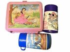 Vtg Disney's Beauty & The Beast Pink Lunch Box W/ 2 Thermos Rare
