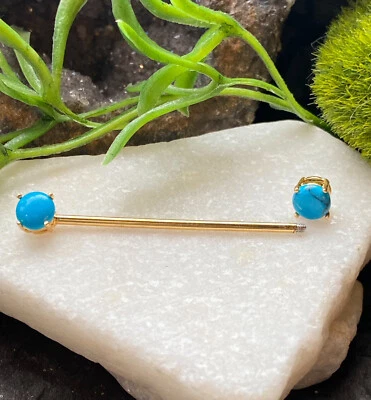 1pc Turquoise Stone 38mm 1.5" Industrial Barbell Pierced Body Piercing Jewelry - Image 1 of 3