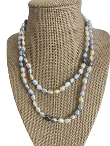 Vintage Honora Long Freshwater Pearl Necklace Knotted Sterling Clasp Estate 34" - Picture 1 of 6
