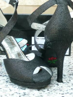 Sandales Free Lance Ankle 7, cuir noir façon galuchat, T37fr / 6.5US, TBE - Photo 1/4