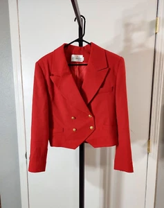 Women's Vintage Made In USA JH Collectibles Petites Red Wool Blazer, Size 10 - Picture 1 of 17