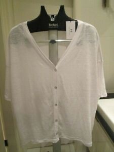 H HALSTON 100% linen, white cardigan, XL, BNWT