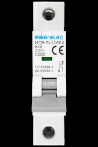 PRO-ELEC 40 AMP CURVE B 10kA MCB CIRCUIT BREAKER PL11604 - Picture 1 of 6