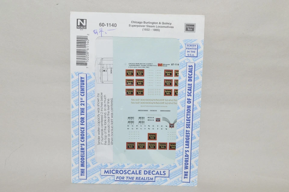 Calcomanías a microescala escala N 60-1140 Chicago Burlington & Quincy locomotoras de vapor Foto 1 de 1