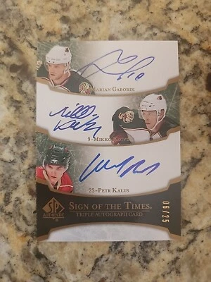 2007-08 UD SPA Sign of the Times Triples AUTO Marian Gaborik Koivu Kalus /25 - Image 1 of 4