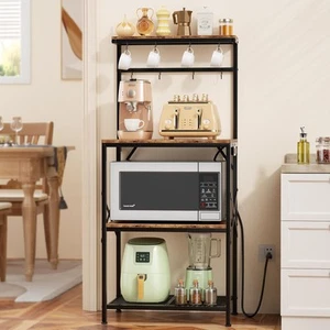 Kitchen Bakers Rack with Power Outlet, Coffee Bar Table 4 Tiers, Microwave St... - Picture 1 of 9