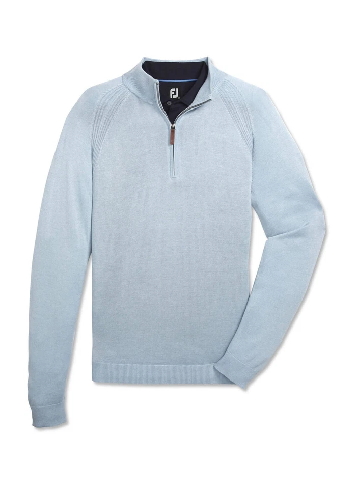 FootJoy Men's Round Neck 1/2 Zip Sweater COLOR: Heather Light Blue Size: Large#1 - Image 1 of 1