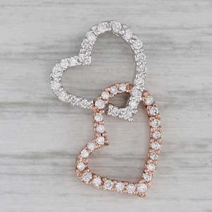 0.15ctw Diamond Interlocking Open Hearts Pendant 14k White Rose Gold - Picture 1 of 5