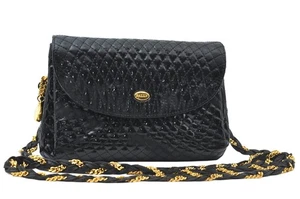 Authentic BALLY Quilting Leather Chain Shoulder Cross Body Bag Purse Black L2618 - Picture 1 of 10