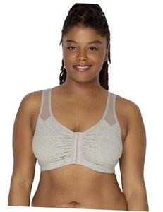Women's Comfort Front Close Sport Bra with Mesh Straps 42 Heather Grey - Picture 1 of 6