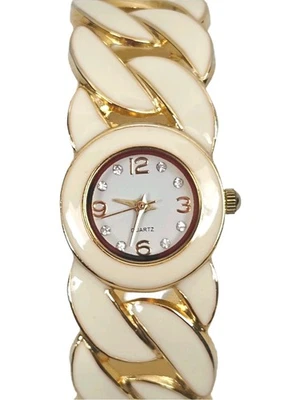 Reloj Pulsera Accutime Crema Esmaltado Damas Cuarzo Bisagras Tono Dorado Piezas/Reparación Foto 1 de 4