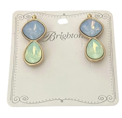 Pendientes Brighton Versalles Mercurio - Cristales - Azul Verde - Tono Dorado - Post Back Foto 1 de 3
