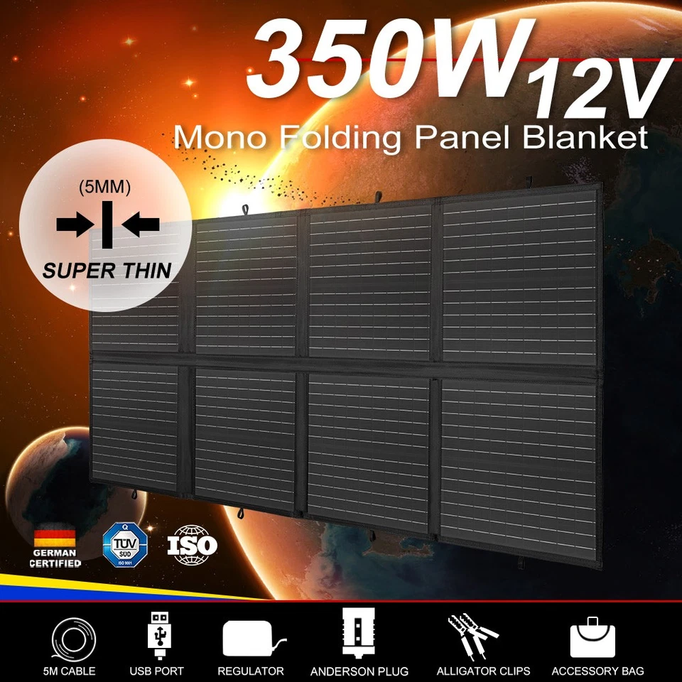 MOBI Solar Blanket 350W Mat Mono 12V Folding Solar Panel Kit Dual USB 5M Cable - image 1 of 4