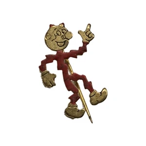 Vintage Mr. Reddy Kilowatt Atom TradeMark Electric Goldtone Red Enamel Stick Pin - Picture 1 of 4
