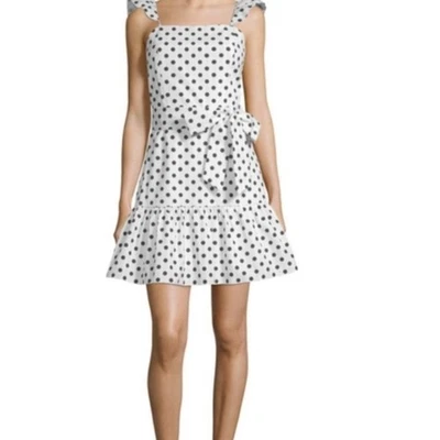 Alice + Olivia Women 4 Farah Sleeveless Polka-Dot Mini Dress Cotton White Blue - Image 1 of 4