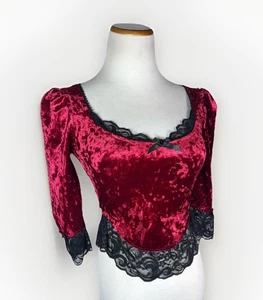 Witwe Dolls Kill Samt Spitze Bustier Korsett Vampir Goth Top rot und schwarz klein - Bild 1 von 16