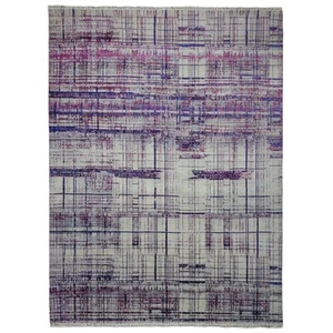Luxury Abstract Striped Hand Knotted Rug - Picture 1 of 5