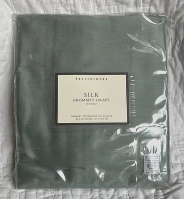 NEW Pottery Barn Silk Grommet Drape Panel 50 x 63 Lined Sage Sea Green Dupioni - Image 1 of 4