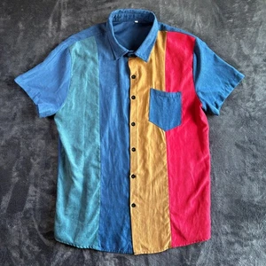 Mens Color Block Short Sleeve Button Up Shirt Party Casual Top - Picture 1 of 5
