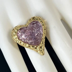 Gripoix Glas Herz Ring goldfarben Lavendel lila verstellbar 6,5-8,5 Statement - Bild 1 von 13