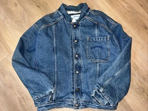Vintage Camel Cigarettes Denim Jacket Blue Sherpa Lined Western Trucker Coat L - Picture 1 of 10