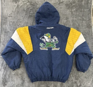 Vintage 90's Notre Dame Fighting Irish Starter Jacket Coat W/ Hood Sz Med GOLD - Picture 1 of 10