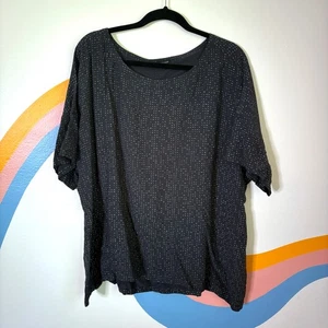 Eileen Fisher Morse Code Womens XL T Shirt Top Black Short Sleeve Tencel Blend - Picture 1 of 6