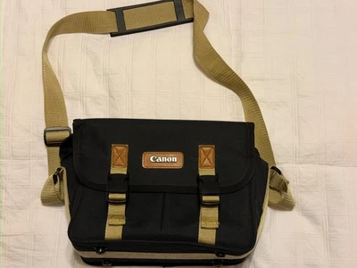 Bolso para cámara de mensajero Canon negro tostado hombro DSLR divisores acolchados vintage Foto 1 de 4