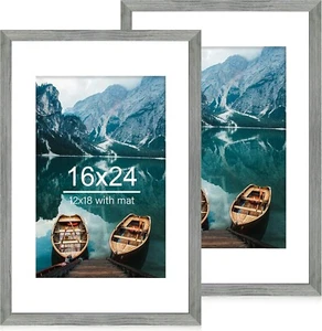 16x24 Frame Set of 2, Rustic Grey Wood Style - Display 16 x 24 Picture without M - Picture 1 of 9
