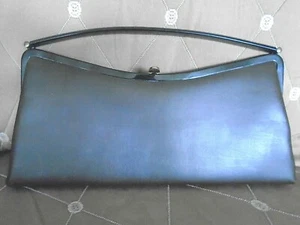 VTG Bobbie Jerome Clutch / Handbag w/ Pop up Handle, Brown w/ Black Trim 13"x7" - Picture 1 of 7