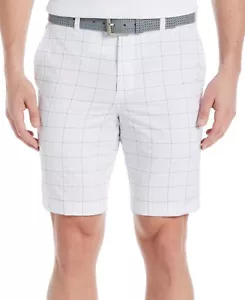 Pga Tour Men's 42 Flat Front Vacation Plaid 9" Golf Shorts In Bright White $68 - Picture 1 of 3