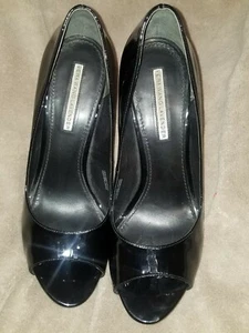 VERA WANG LAVENDER SIZE 9 BLACK LADIES PLATFORM SHOES PATENT LEATHER OPEN TOE  - Picture 1 of 5